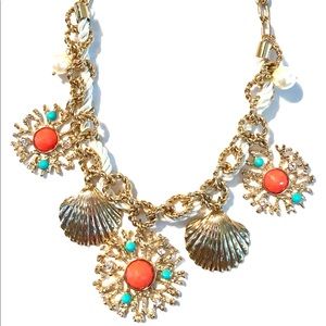 Coral and turquoise gold shell necklace